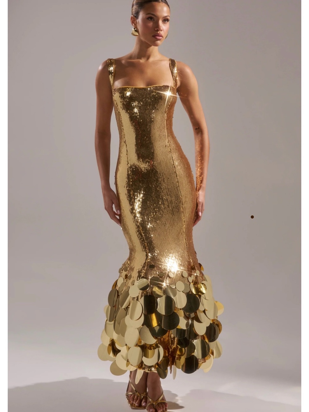 Gold Sequin Mermaid Hem Evening Dress
